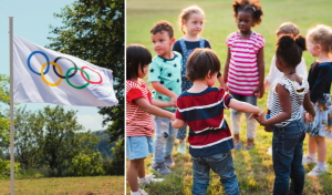 Titelbilder Cover "Olympia ruft: Mach mit!" Arbeitsmaterialien für Kindertagesstätten (Fotos IOC und fotolia)